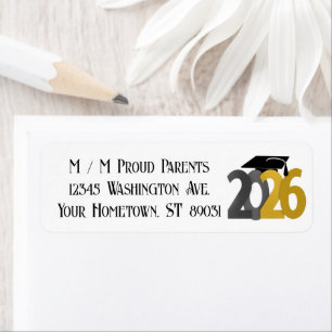 Gold and Grey Class of 2026 Graduation Return Address Label