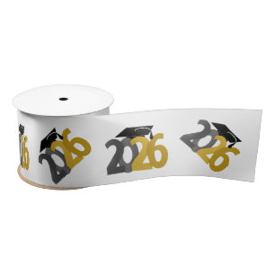 Gold and Grey Class of 2026 Graduation Satin Ribbon