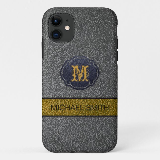 Gold and Grey Leather Case-Mate iPhone Case (Back)