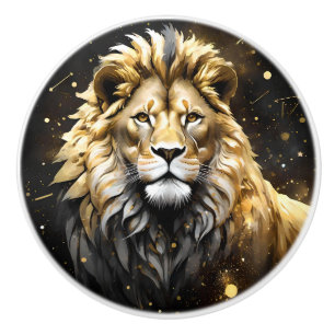 Gold And Grey Male Lion, Ceramic Knob