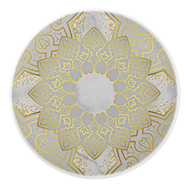 Gold and Grey Medallion Ceramic Knob/Pull Ceramic Knob (Front)