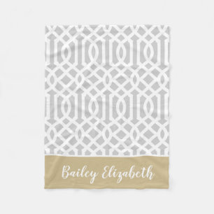 Gold and Grey Trellis Monogram Editable Colours Fleece Blanket