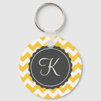 Gold and Grey Zig Zag Custom Initial Key Ring