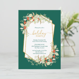 Gold and Holly Geometric Holiday Celebration Invitation