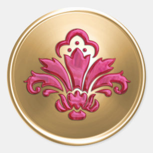 Gold and Hot Pink Fleur de Lis Envelope Seal