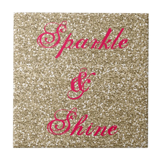 Gold and Hot Pink Glitter Sparkle and Shine Tile (Front)