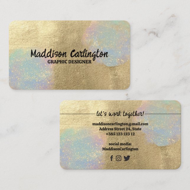 Gold And iridescent Glitter Texture Business Card (Front/Back)
