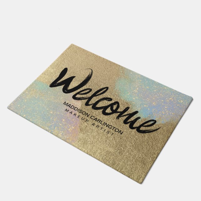 Gold And Iridescent Glitter Texture Doormat (Angled)