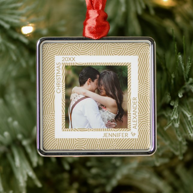 Gold and Ivory Couples Photo Metal Ornament (Tree)