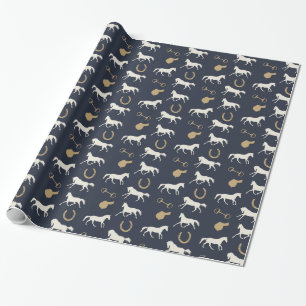 Gold and Ivory English Horses Pattern Wrapping Paper