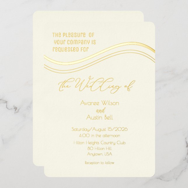 Gold and Ivory Minimalist Wedding Invitation (Front/Back)