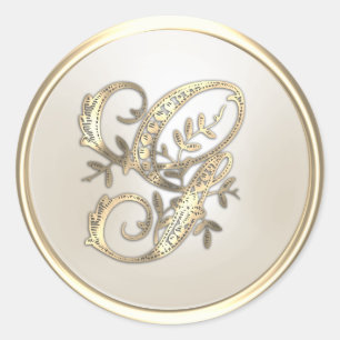 Gold and Ivory Ornate Initial Monogram G Classic Round Sticker