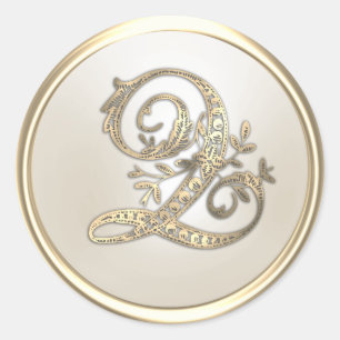 Gold and Ivory Ornate Initial Monogram Q Classic Round Sticker