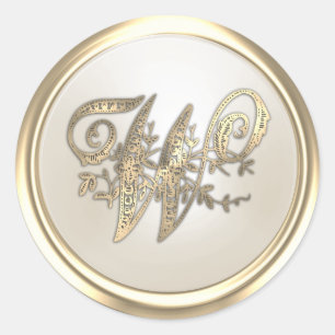 Gold and Ivory Ornate Initial Monogram W Classic Round Sticker