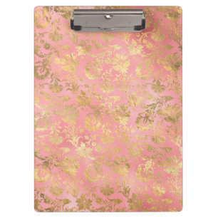 Gold and Light Pink Foil Floral Pattern Clipboard
