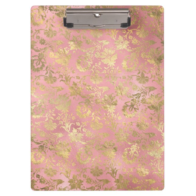 Gold and Light Pink Foil Floral Pattern Clipboard (Front)
