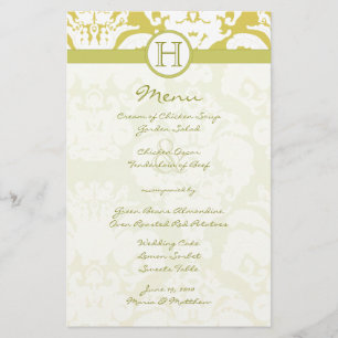 Gold and Lime Damask Wedding Menu