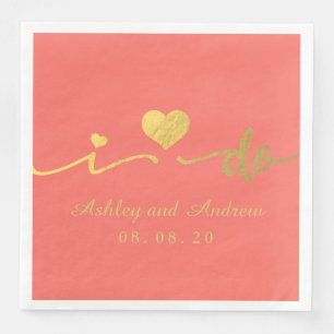 Gold and Living Coral I Do Wedding Napkin