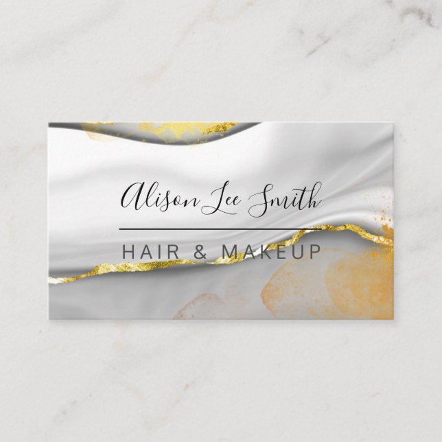 Gold and marble Hair & Makeup  Business Card (Front)