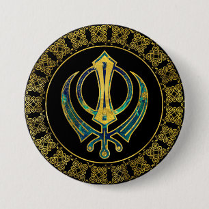 Gold and Marble Khanda symbol 7.5 Cm Round Badge