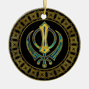 Gold and Marble Khanda symbol Ceramic Tree Decoration