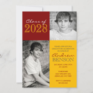 Gold and Maroon Classic 2 Photo Graduation Invitation