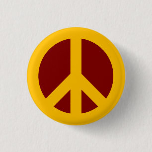 Gold and Maroon Peace Symbol Button