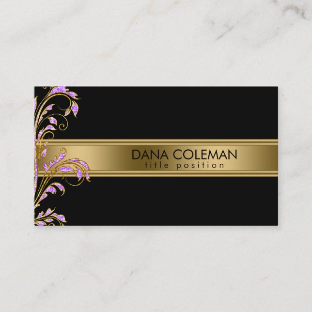 Gold And Metallic Pink Swirl Business Card (Front)