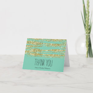Gold and Mint Glitter Stripes Thank you Card