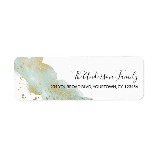 Gold and mint gold foil Christmas return address Label (Front)
