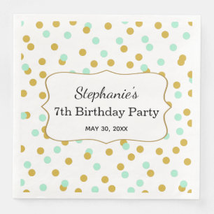 Gold and Mint Green Confetti Birthday Party Napkin