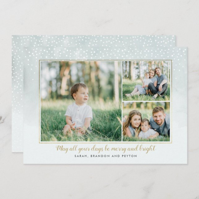 Gold and Mint Watercolor Collage Holiday Card (Front/Back)