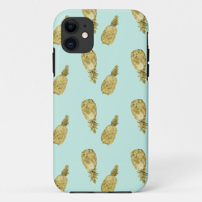 Gold and Mint Watercolor Pineapples Case-Mate iPhone Case (Back)