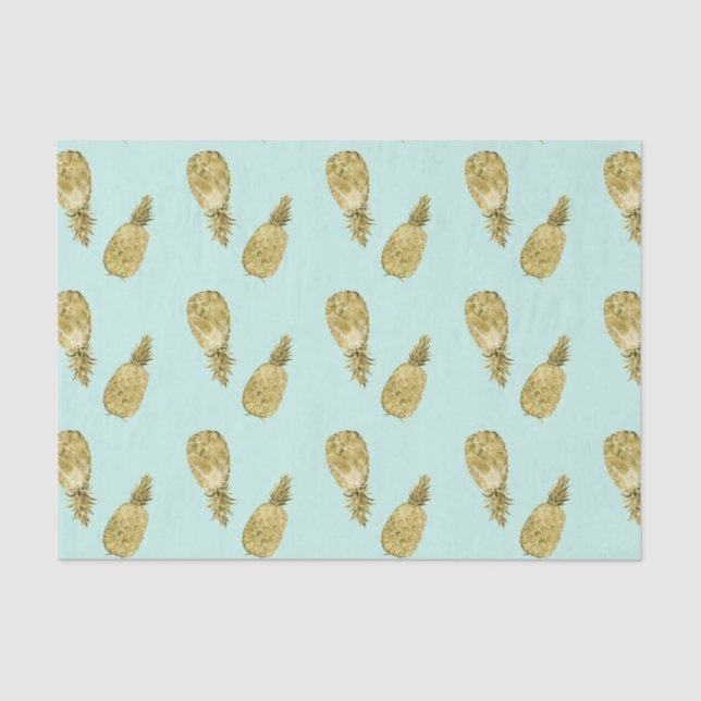 Gold and Mint Watercolor Pineapples Tissue Paper (Front)