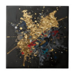 Gold And Navy Abstract Splash Modern Luxury Art Ceramic Tile<br><div class="desc">Dramatic explosion of molten gold meets deep navy and bold crimson in this striking abstract composition. Fluid metallic brushstrokes,  rich texture splatters,  and shimmering gold accents create an intense,  sophisticated,  contemporary feel.</div>