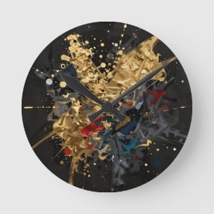 Gold And Navy Abstract Splash Modern Luxury Art Round Clock