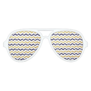 Gold and Navy Blu Chevron Pattern Party Sunglasses