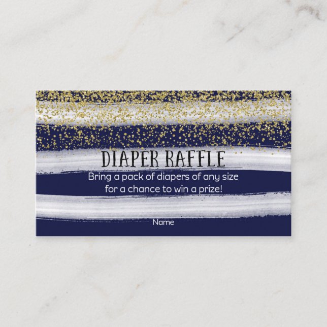 Gold and Navy Blue Baby Shower Diaper Raffle Enclosure Card (Front)
