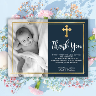 Gold and Navy Blue Baptism Thank You Cards