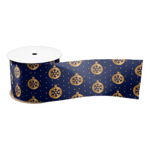 Gold and Navy Blue Christmas Ornaments Satin Ribbon