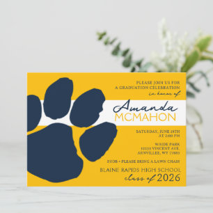 Gold and Navy Blue Elegant Pawprint (Photo Back) Invitation