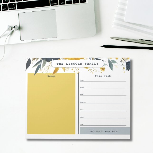 Gold and Navy Blue Floral Weekly Calendar Notepad (Creator Uploaded)