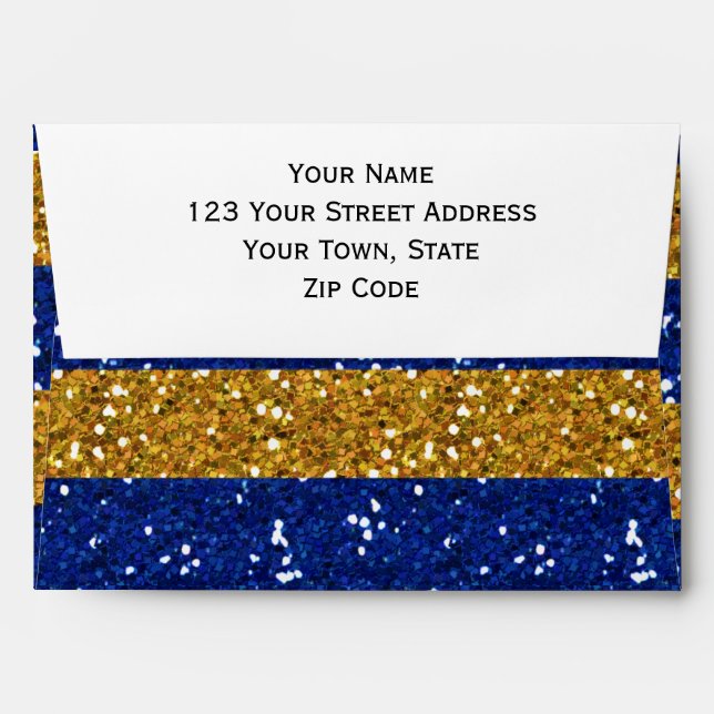 Gold and Navy Blue Glitter Stripes Printed Envelope (Back (Top Flap))