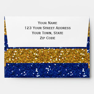 Gold and Navy Blue Glitter Stripes Printed Envelope