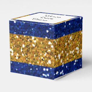 Gold and Navy Blue Glitter Stripes Printed Favour Box