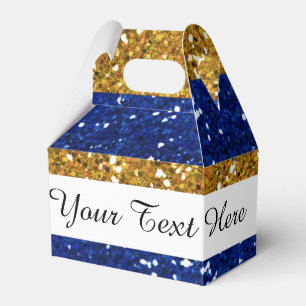 Gold and Navy Blue Glitter Stripes Printed Favour Box