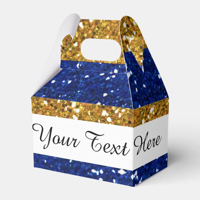 Gold and Navy Blue Glitter Stripes Printed Favour Box (Front Side)