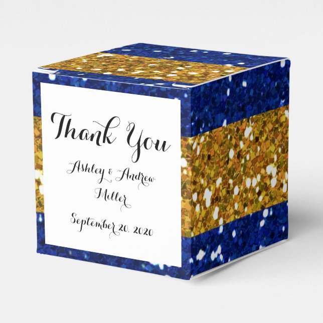 Gold and Navy Blue Glitter Stripes Printed Favour Box (Front Side)