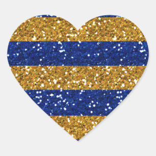 Gold and Navy Blue Glitter Stripes Printed Heart Sticker