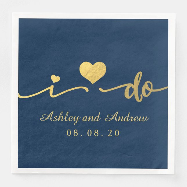 Gold and Navy Blue I Do | Wedding Napkin (Front)